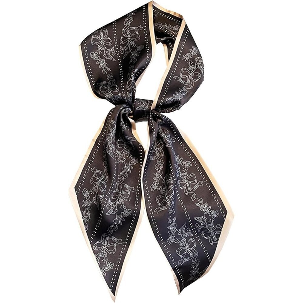 Women's black Flower Fashion Purse Scarf For Handbags Silky Long Bag Scarfs
